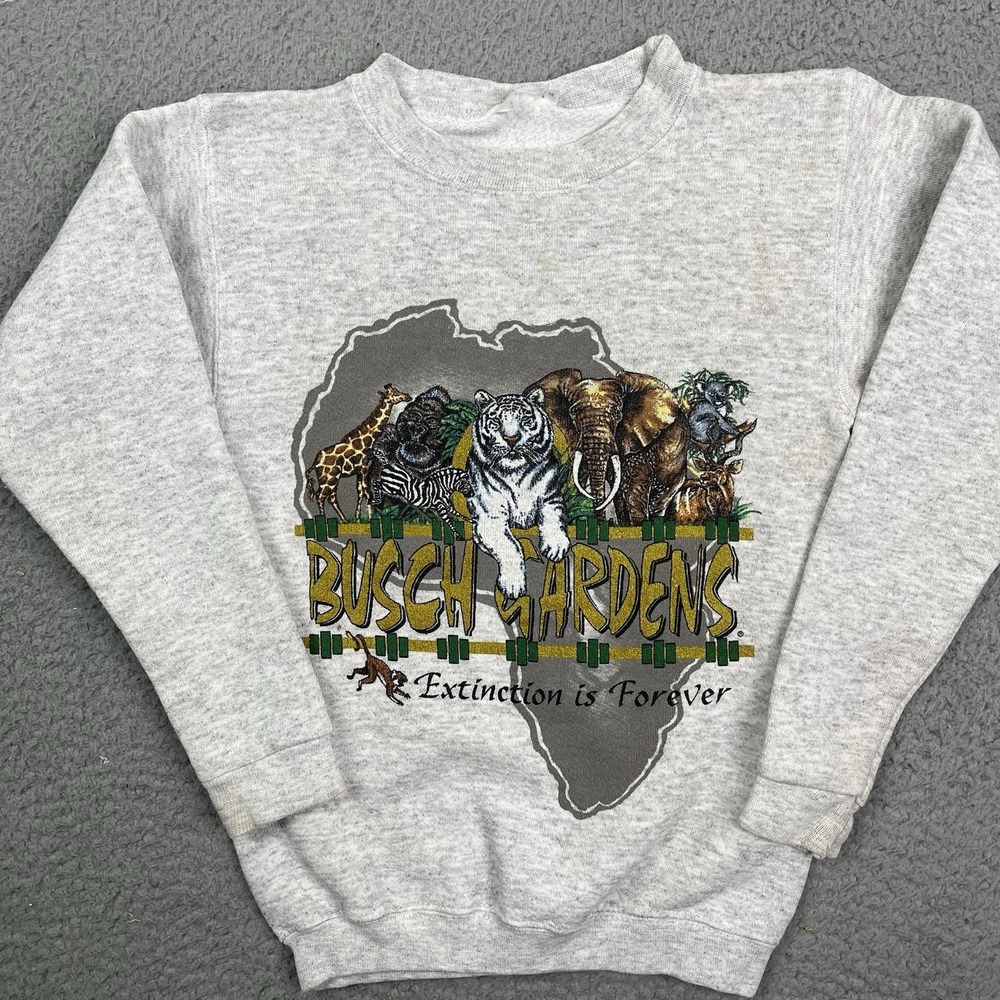 Vintage 90s Busch Gardens Extinction Is Forever Nature Grey Sweatshirt Kids Size